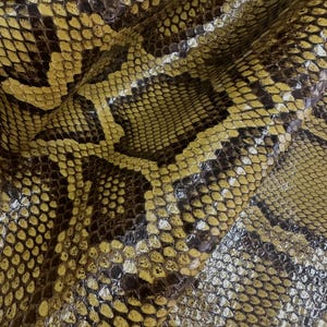 Real Yellow Glossy Burmese Python Belly Cut Leather Hide | Natural Unbleached Finish, Premium Tanned Exotic Leather for Leathercraft