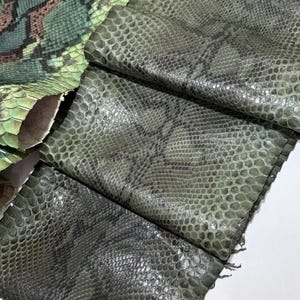 Olive Silver Charcoal Python Skin, Genuine Exotic Skin for Craftsman