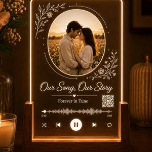 Custom Song Photo Lamp, Personalized Music Plaque, Couple Picture Night Light, QR Code Acrylic Sign, Anniversary Wedding Gift