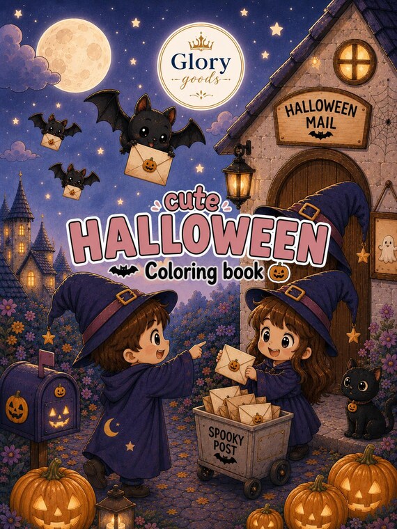 Cute Halloween Coloring Book Printable, 30 Pages, Kids Coloring Pages, Instant Digital Download PDF