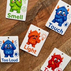 Sensory Trigger Visual Cards for Kids, Smell Touch Light Too Loud Taste, Communication Aid, Classroom Calm Corner Resource Set of 5