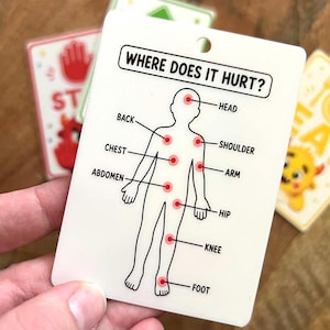 Kids Pain Assessment Card Set, Pediatric Pain Scale Keychain, Where Does It Hurt Body Chart, Child Communication Tool for Clinic Use