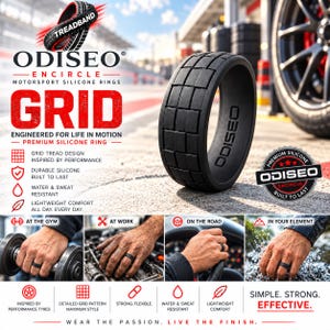 Treadband “Grid” Men's Silicone Motorsport Ring Wedding Band, Car Enthusiast Gift