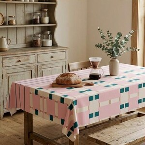 Rectangular Polyester Tablecloth Waterproof Stain Resistant Vintage Geometric Print Multiple Sizes for Daily Dining Moments image 7