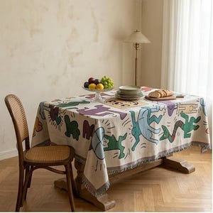 Nappe réversible bohème tissée à franges, antidérapante, en polyester, polyvalente pour les pique-niques en extérieur