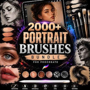 Paket med över 2000 porträttpenslar för Procreate | Digital Art Toolkit (nedladdning direkt)