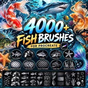 4000+ Fish & Aquatic Procreate Brushes | Koi, Shark, Mermaid Scales (Digital Download)