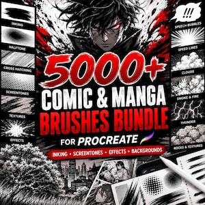 5000+ Procreate Comic and  Manga Brushes | Anime Brush Bundle | Inking, Screentone, Sketch, Effects and Background Brushes