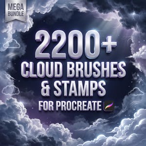 Más de 2200 pinceles y sellos de nubes para Procreate: cielo, realista, anime, fantasía, japonés, chino, tormenta y relámpagos. Megapaquete de nubes.