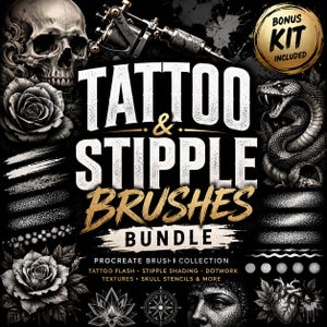 Tattoo & Stippelpinsel Bundle für Procreate | Dotwork, Tattoo Flash, Texture Brushes plus Bonus Kit