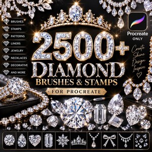 Meer dan 2500 diamantpenselen en stempels voor Procreate | Sieraden, patronen, luxe en decoratieve ontwerpen