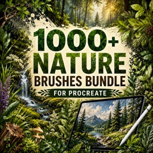 1000+ Nature Brushes Bundle for Procreate | Landscape, Trees, Grass & Plants Brushes | Forest Stamps | Botanical Art Toolkit