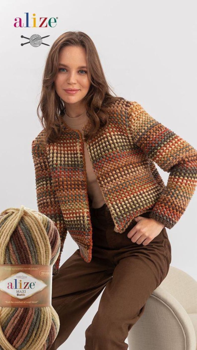 Alize Superlana Maxi Batik Yarn, Multicolor Bulky Yarn, Variegated Wool ...