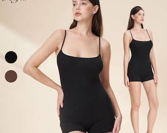 MissFeel Everyday Staple Sculpt Bodysuit Short, Square Neck Ribbed Shapewear Layering for Casual Outfit & Yoga