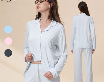 MissFeel Modal Button Pajama Set, Soft Loungewear Gift For Her,Bridal PJs