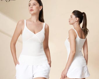 Lace Trim Camisole 80s White Cami Deep V Neck Lingerie Tank Top