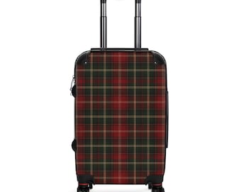 Red Tartan Carry On Suitcase | Scottish Plaid Luggage | Dark Academia Travel Bag | Red Plaid Roller Suitcase | Vintage Cabin Luggage