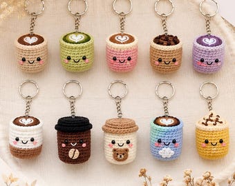 Crochet Coffee Cup Keychain Pattern Bundle, 10 Kawaii Amigurumi Designs (PDF Download)