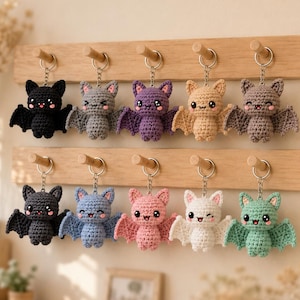 10-in-one Cute Bat Crochet Pattern PDF bundle, Kawaii Bat Keychain Tutorial, Amigurumi Bat Pattern, Halloween Crochet Gift, Instant Download