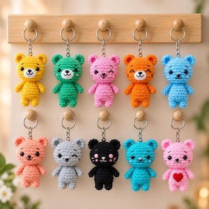 Crochet Keychain Pattern, Bear Amigurumi Teddy Bag Charm (Digital Download PDF)