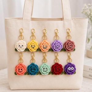 Flower Crochet Keychain Pattern PDF, Kawaii Amigurumi Bag Charm (PDF Download)