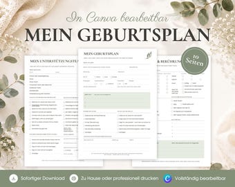 Bearbeitbare Geburtsplan-Vorlage, Wehen- und Entbindungsplan, visueller Geburtsplan, Geburtsplaner zum Ausdrucken, Krankenhaus-Checkliste