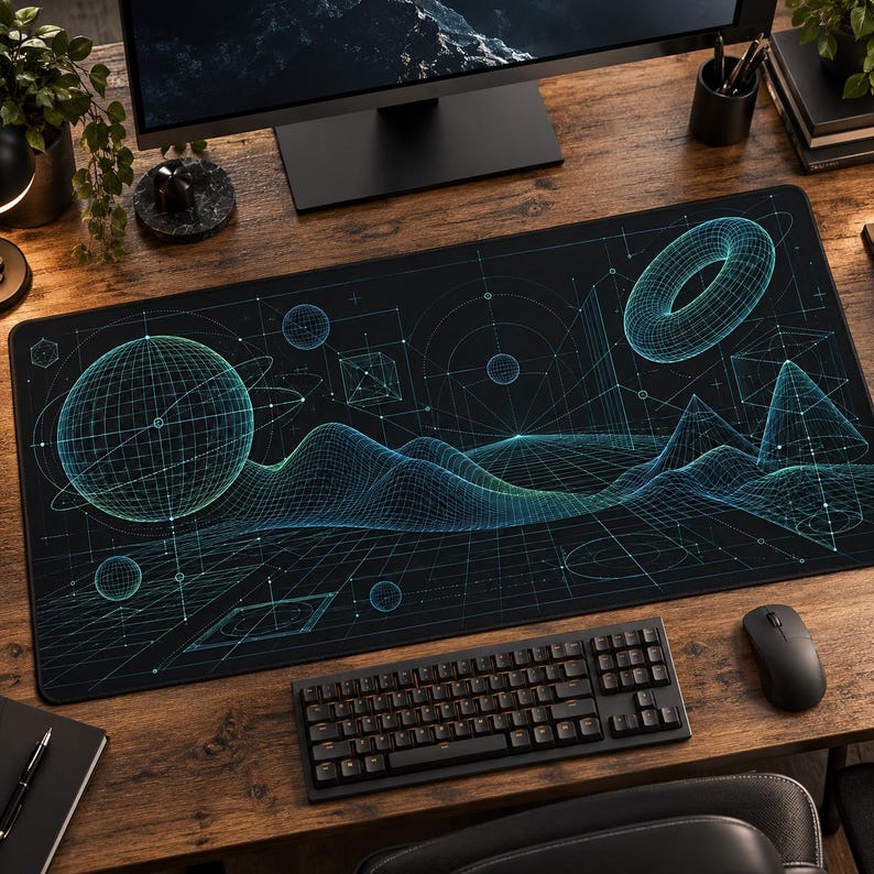 Retro CAD Wireframe Desk Mat 3D Engineering Blueprint Mouse Pad ...