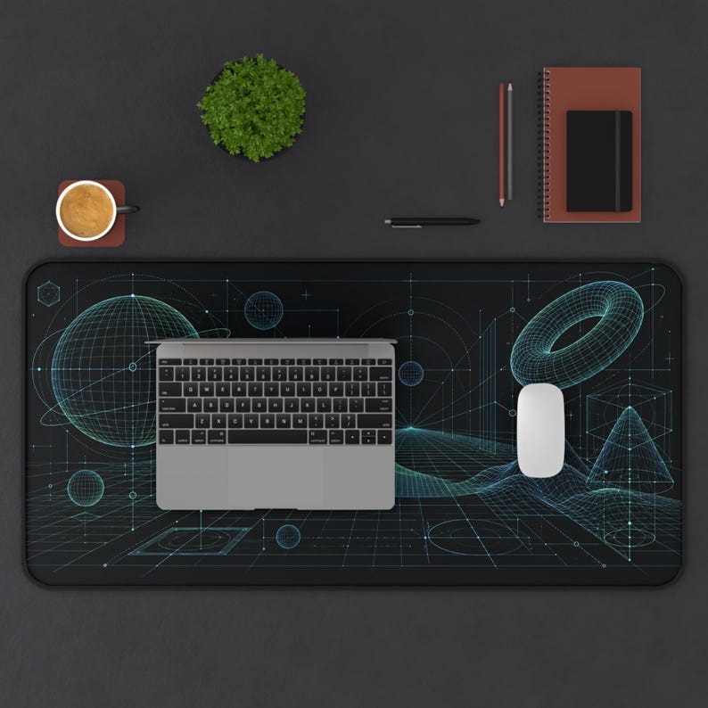 Retro CAD Wireframe Desk Mat 3D Engineering Blueprint Mouse Pad ...