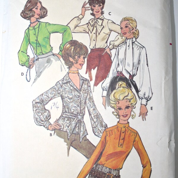 1970s PUSSY BOW Blouse . Vintage 70s Secretary Blouse - Shirt Collar - Ascot Bow - Turtleneck . Butterick Pattern 5734 . Bust 34