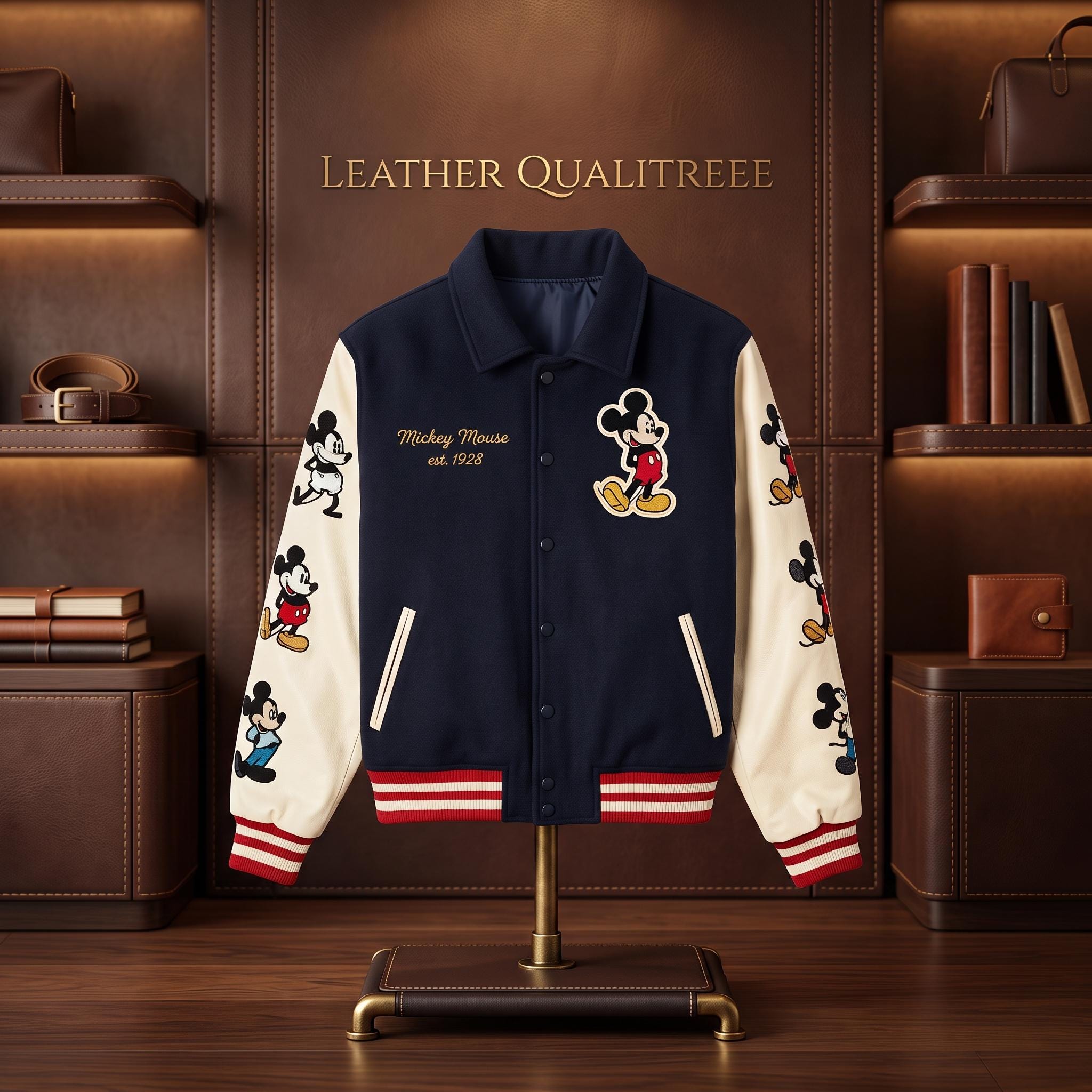 本日15時まで限定値下げ　ミッキーマウス　レザージャケット　革ジャン　牛革 Mickey mouse leather jacket - Etsy 日本