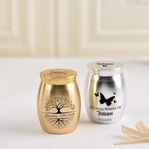 Personalized Stainless Steel Memorial Mini Urn, Tree of Life Cremation Ash Keeper
