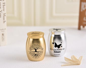 Personalized Stainless Steel Memorial Mini Urn, Tree of Life Cremation Ash Keeper