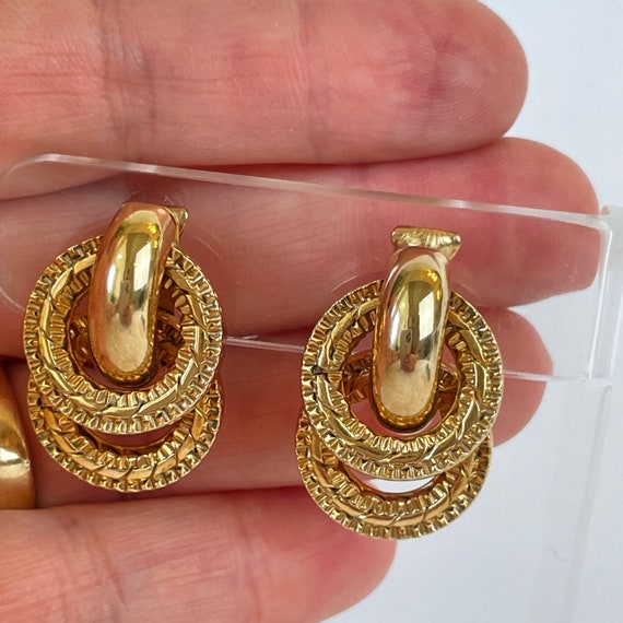 Vintage Earrings Marino Triple Ring Clip On Gold … - image 5