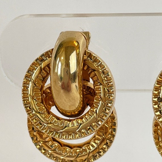 Vintage Earrings Marino Triple Ring Clip On Gold … - image 2