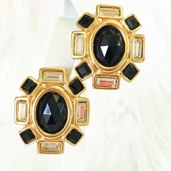 Vintage Givenchy Earrings Black Crystal Runway 198