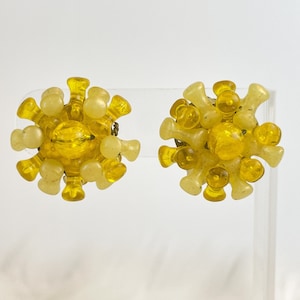 Vintage Mid Century Earrings Yellow Atomic Mod Acrylic Lucite Jewelry