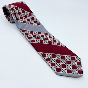 70s Vintage Necktie Beau Brummell Grandpacore Thick Polyester Tie Red Gray Black