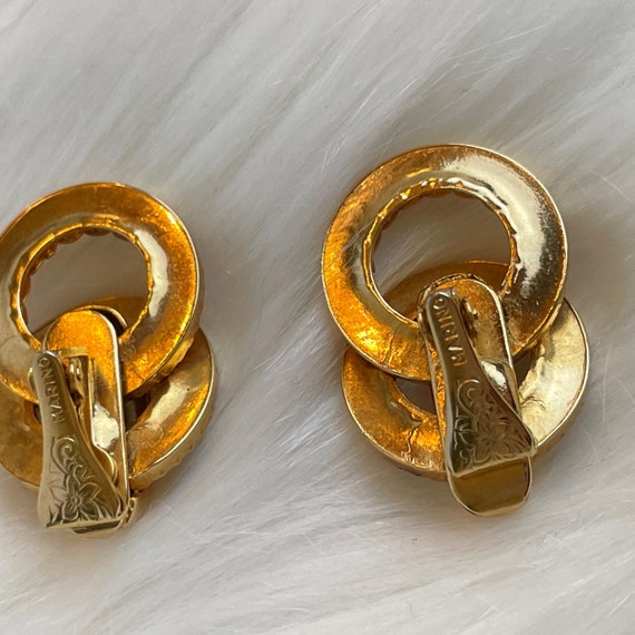 Vintage Earrings Marino Triple Ring Clip On Gold … - image 4