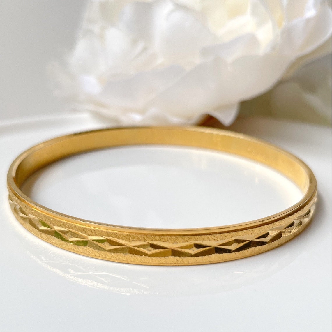 Vintage Crown Trifari Bangle Bracelet Gold Etched - Etsy
