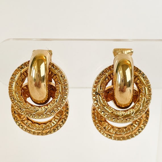 Vintage Earrings Marino Triple Ring Clip On Gold … - image 1