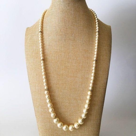 Vintage Marvella Long Faux Pearl Crystal Necklace - image 4