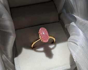 Verstellbarer Rhodochrosit-Kristallring, punzierter 925er Silberring, Vintage-Elfenstil, Geschenkidee für Sie, inklusive Schachtel
