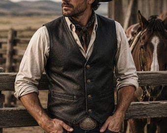 Herenvest van echt lamsleer in westernstijl, cowboy- of motorjas