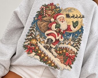 ヴィンテージ90年代クリスマススウェットシャツ、レトロサンタスウェットシャツ、ヴィンテージサンタセーター、クリスマスギフト