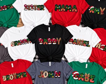 Christmas Name Shirt Monogram Matching Family Tee Christmas 2026 T-Shirt Holiday Custom Family Christmas TShirt Xmas Tee With Name