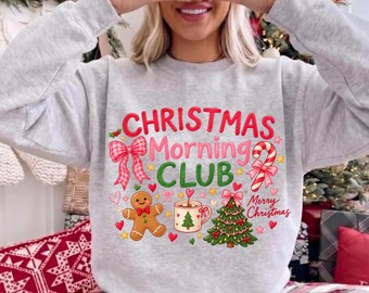 Christmas Morning Club Sweatshirt, Matching Family Christmas Morning Crew Shirt, Preppy Xmas, Family Holiday Crewneck, Merry Christmas Top