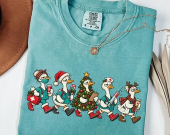 Comfort Colors® Silly Goose Nurse Christmas T-Shirt, Funny Goose Nurse Shirt, Funny Christmas Nursing RN LPN Shirt, Christmas Nurse Shirt