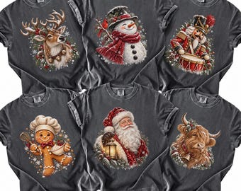 Comfort Colors® Cute Christmas Shirt, Gingerbread Nutcracker Reindeer Tee, Vintage Santa Snowman Highland Cow Shirt, Cozy Holiday Xmas Gift