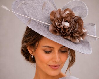 Silver Grey Fascinator Hat for Women, Wedding Guest Headpiece, Derby Hat, Tea Party Hat, Elegant Occasion Hat