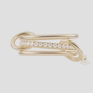 Mehrgliedriger Ring aus 14-karätigem Gelbgold, dreifach ineinandergreifend, Eternity-Ring, massiver Gold-Verbindungsring, Stapelring mit Pavé-Fassung